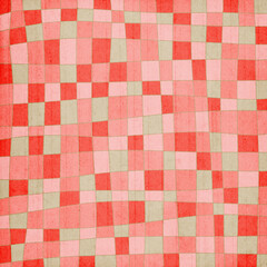 Red pixel, square mosaic pattern , abstract texture background design. Seamless checkered vector art.