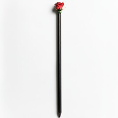 Symbolizing creativity and inspiration, a delicate pink rose blossoms from a sharpened black pencil
