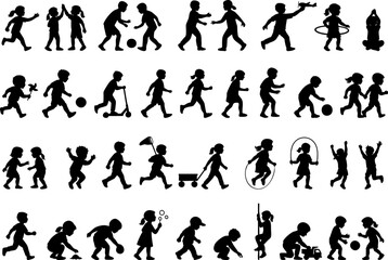Silhouette Kids Playing Vector Set