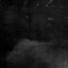 Moody black textured background with subtle stars, constellations, and cloudy mist. Atmospheric cosmic design ideal for fantasy art, posters, overlays, scrapbooking, and mystical projects.