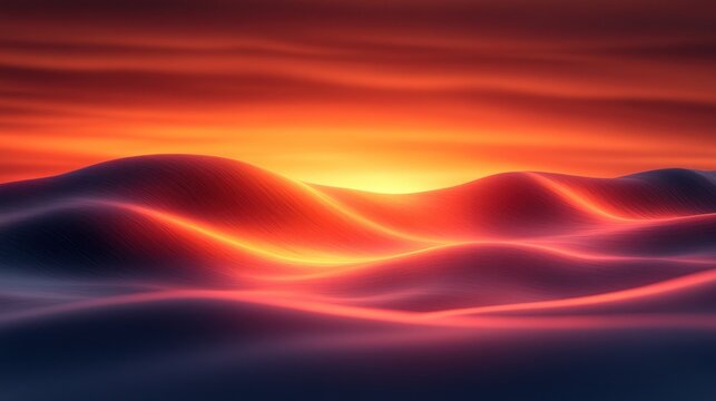 Fiery sunset over rolling hills