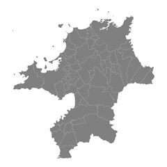 High Quality map of Fukuoka is a prefecture of Japan with borders of the districts