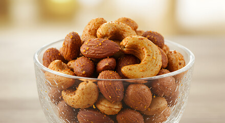 Fototapeta premium Bowl Full Of Seasoned Nuts Served As A Healthy Snack