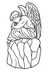 Angel Sleeping On Soft Rock, coloring book style, vector graphic