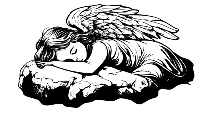 Angel Sleeping On Soft Rock, vector graphic