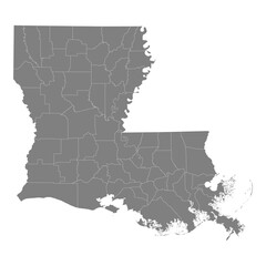 High Quality map of Louisiana is a state of United States with borders of the counties