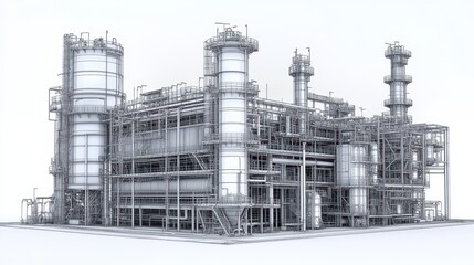 Detailed illustration of modern industrial complex showcasing in