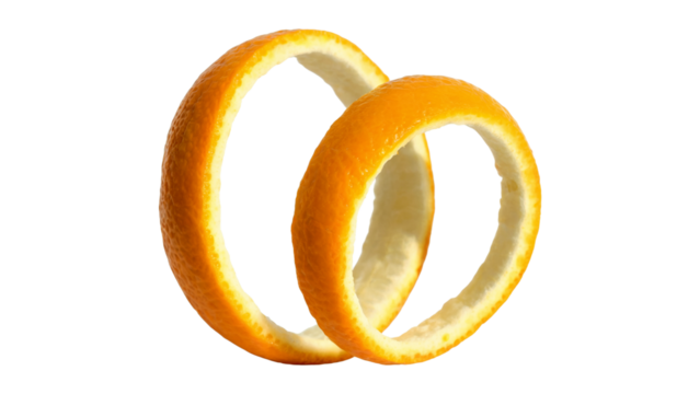 Orange Peel Twirls: Two spiraled orange peels create a playful and vibrant composition, capturing the essence of citrus freshness.