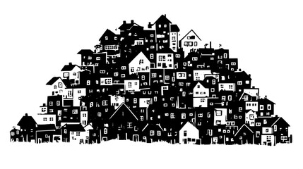 Obraz premium Houses Stacked Like Puzzle Blocks, vector graphic