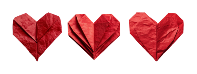 Red origami heart design isolated on white background