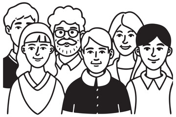 A diverse group of six people representing unity and teamwork. This social image highlights diversity, collaboration, and community spirit. Perfect for social, business, or educational content emphasi