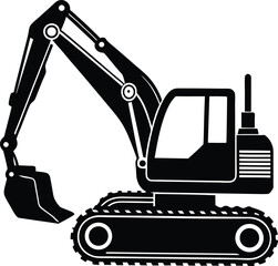 Excavator silhouette isolated on white background
