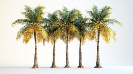 Four coconut palms against white background