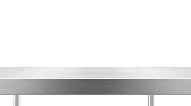 Empty silver steel table isolated on transparent background