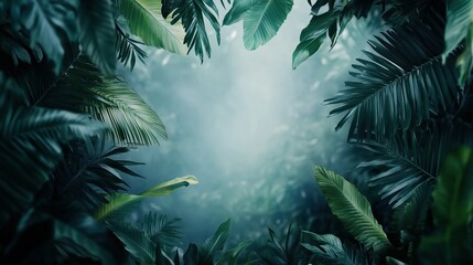 Tropical Leaves Foliage Background, Green Nature..