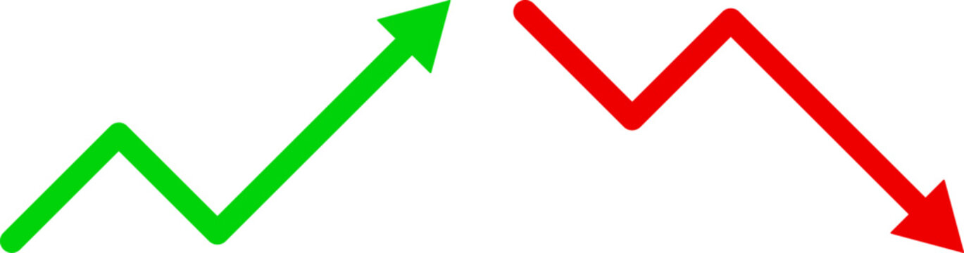 Growing graph icon set. increase decrease arrow. up down market investment. business finance buttons. Profit chart graphic set
