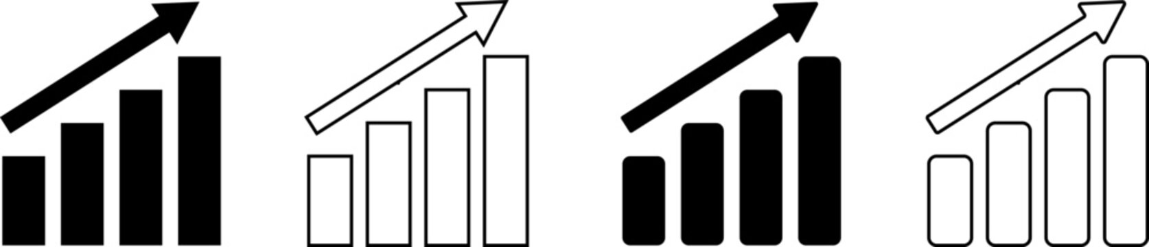 Growing graph icon set. increase decrease arrow. up down market investment. business finance buttons. Profit chart graphic set
