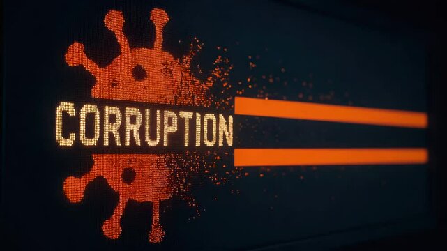 Corruption stop symbol and digital virus fight against unethical practices harmful effects warning to stop corruption now