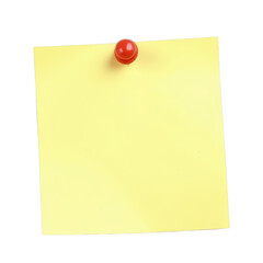 Bright yellow sticky note, simple adhesive note for reminders, versatile for organizing thoughts or tasks with ample space. Isolated on white background or PNG