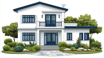 Fototapeta premium Modern minimalist house exterior with lush landscaping beautiful