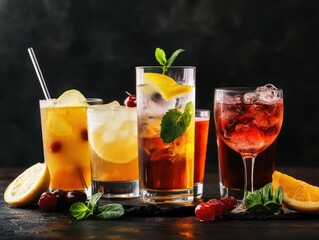Fototapeta premium Colorful cocktails on a dark surface