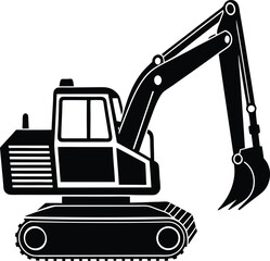 Excavator silhouette isolated on white background