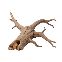 Fototapeta premium Unique driftwood piece, natural texture and shape, perfect for home decor or artistic displays, highlighted against plain backdrop. Isolated on white background or PNG
