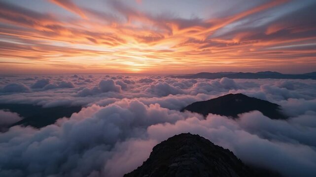 Timelapse &ndash; Golden Sunset Over a Sea of Clouds &ndash; Aerial Nature Stock Footage