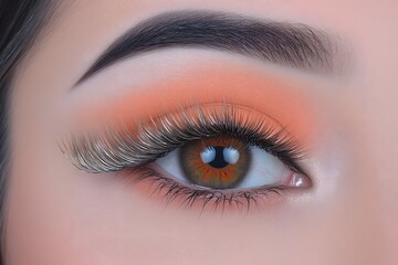Obraz premium Closeup Eye Makeup with Peach Eyeshadow and Dramatic Lashes