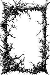 Baroque Frame With Thorn Vines, coloring book style, vector illustration art