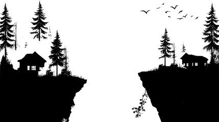Obraz premium Cabins Perched On Mountainsides, vector illustration art