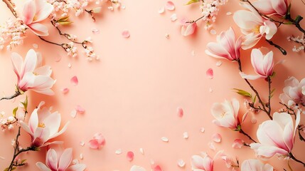 Fototapeta premium Delicate floral arrangement, soft pink magnolia and cherry blossoms.