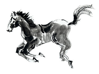 年賀状 デザイン用　走る馬の手書き和風筆イラスト