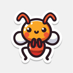 Fototapeta premium Cute sticker honey bee is smiling. Vector illustration. Isolated on soft gray background.