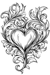 Heart Locked With Thorny Vines, coloring book style, vector illustration art
