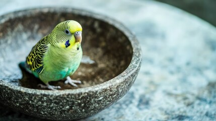 Small parrot in a natural bowl