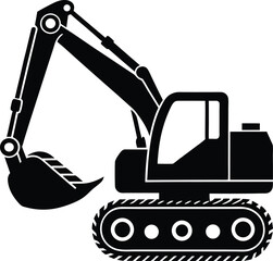 Excavator silhouette isolated on white background