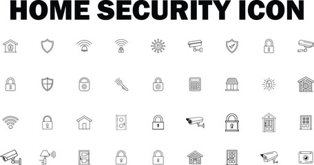 Home Security Line Icons Set – Locks, Alarms, Cameras, Safety Practices Vector Pack

