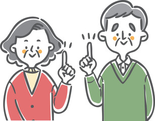 指差しをするシニア夫婦　上半身　ベクター