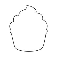 Simple cupcake outline in flat minimal style. Black linear silhouette of dessert with cream. Vector icon for coloring books, food packaging, kids design, bakery logos and minimal illustrations.