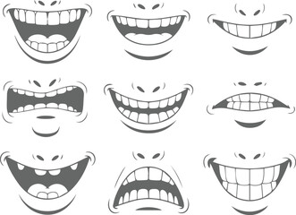 Cartoon mouth expressions set vector illustration various emotions styles design