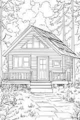 Fototapeta premium Solar Panel On Cabin Roof, coloring book style, vector illustration art