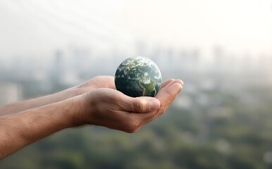 Hands Holding Small Earth Globe Environmental Conservation Sustainability Concept