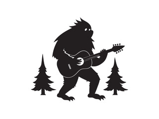 Bigfoot Silhouette Playing Guitar in Surreal Fantasy Scene