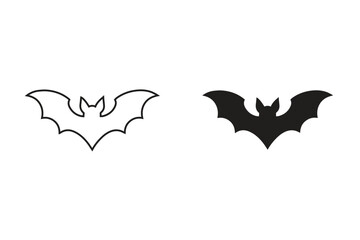 Black and White Bat Outline Vector Clipart
