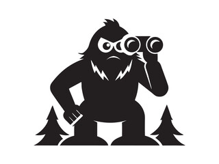 Humorous Bigfoot Silhouette Looking Through Binoculars