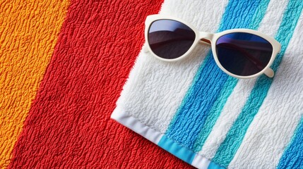 Colorful Striped Beach Towel with Sunglasses