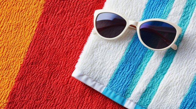 Colorful Striped Beach Towel with Sunglasses