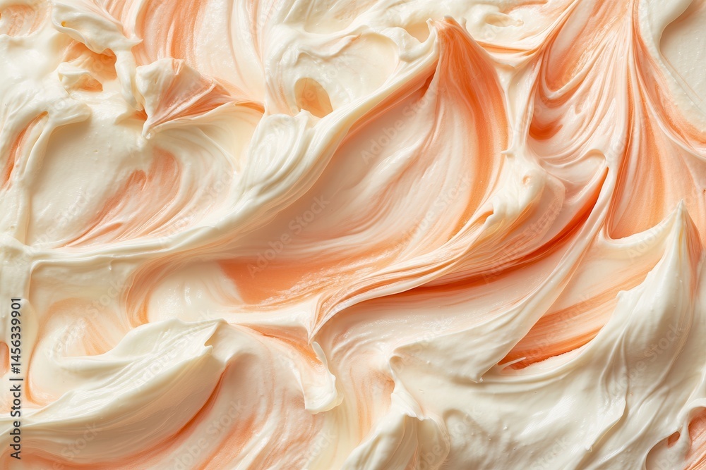 Poster Swirls of frosting create an abstract design, rich in creamy white with soft peach undertones. A sweet confection texture abounds.