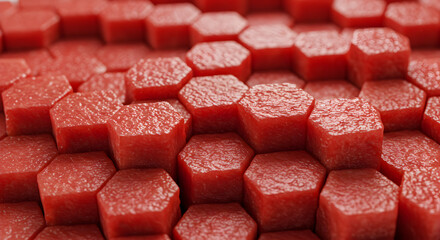 Abstract Composition Of Isometric Red Hexagons Seamlessly Aligned